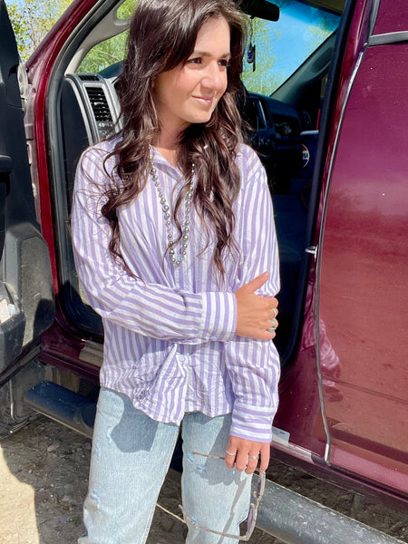 Stripe Button Up Shirt- Lavender