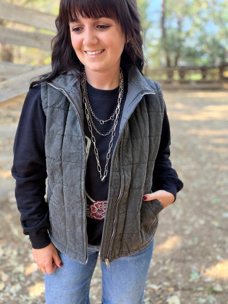 Quay Quilted Vest-Charcoal