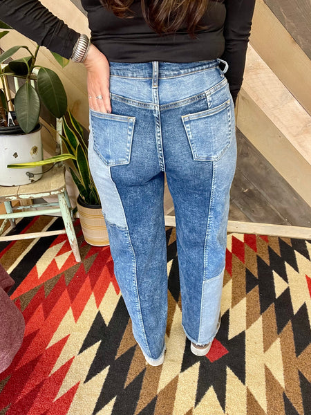 Pat's Patchwork Slim Barrel Jean