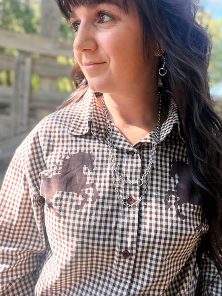 Gingham Horse Button Up Shirt