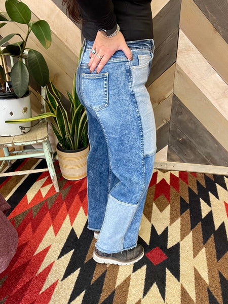 Pat's Patchwork Slim Barrel Jean