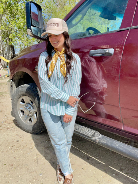 Stripped Button Up Shirt- Sage