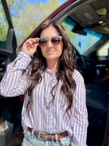 Stripe Button Up Shirt- Lavender