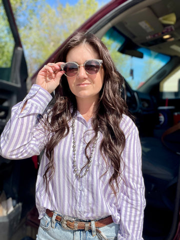 Stripe Button Up Shirt- Lavender