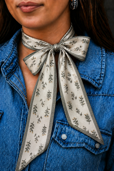 Sage Gingham & Wildflower Silk Twilly