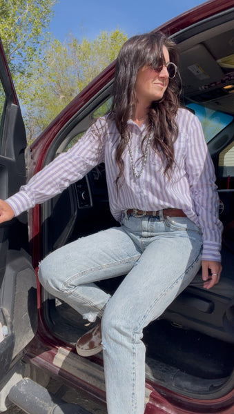 Stripe Button Up Shirt- Lavender