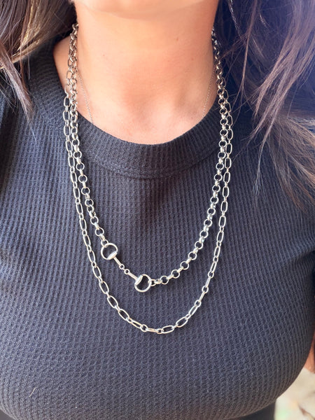 18K Gold Plated Layered Equestrian Bit Necklace: White Gold
