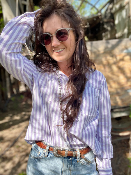 Stripe Button Up Shirt- Lavender