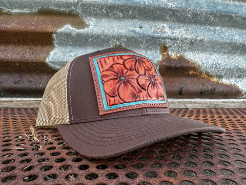 The Primrose Hand Tooled Leather Patch Hat