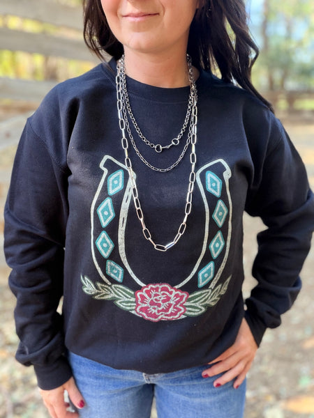 Horseshoe Rose Graphic Sweatshirt