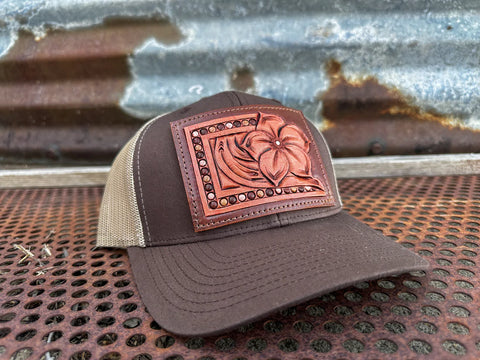 The Pansy Handtooled Leather Patch Hat