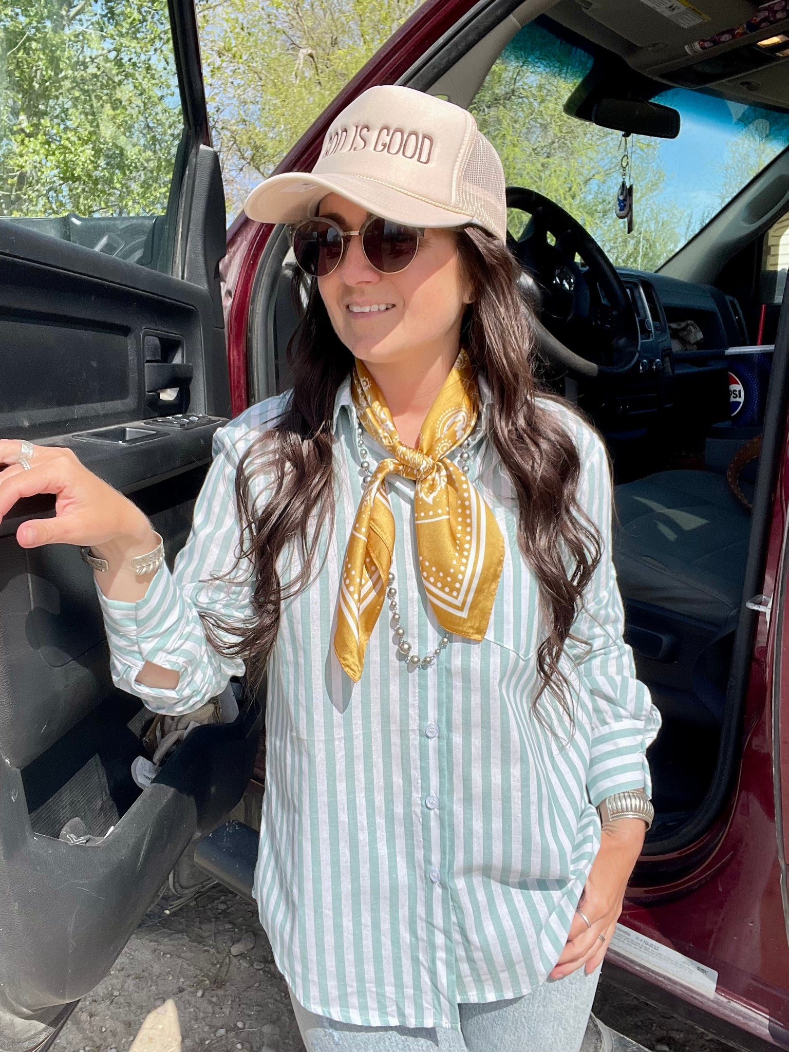 Stripped Button Up Shirt- Sage