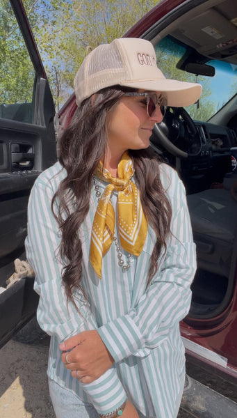 Stripped Button Up Shirt- Sage