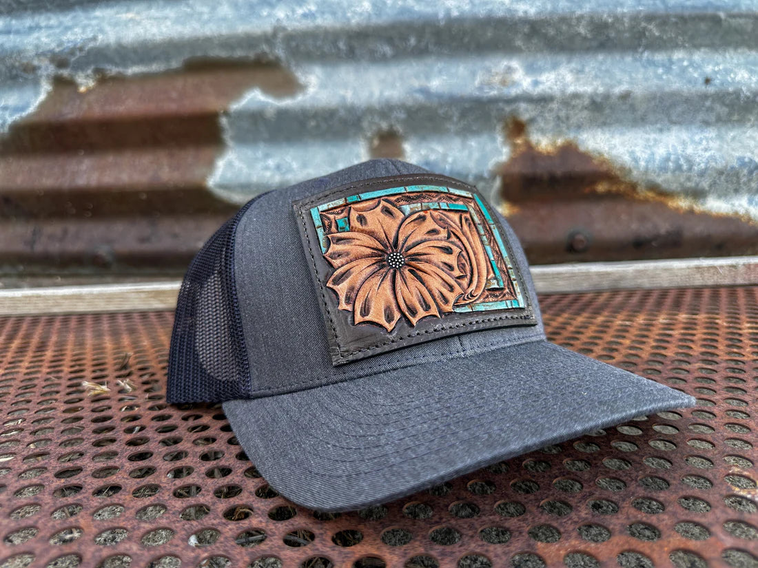 The Daisy Handtooled Leather Patch Hat