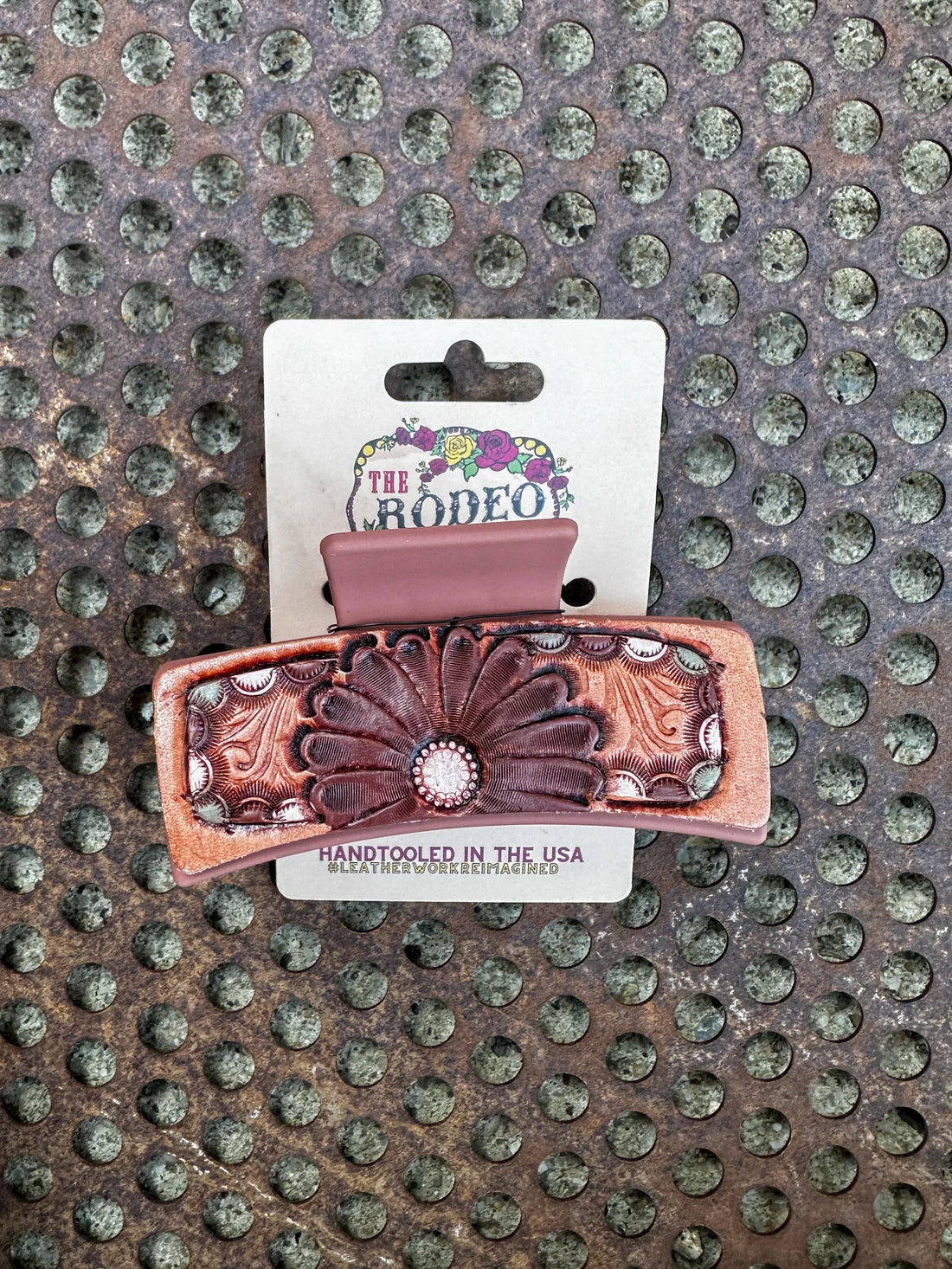 Gerbera Hand Tooled Leather Hair Clip-Brown