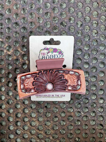 Gerbera Hand Tooled Leather Hair Clip-Brown