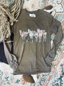 3 Horse  Long Sleeve Graphic Tee