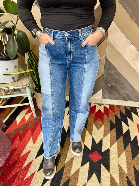 Pat's Patchwork Slim Barrel Jean