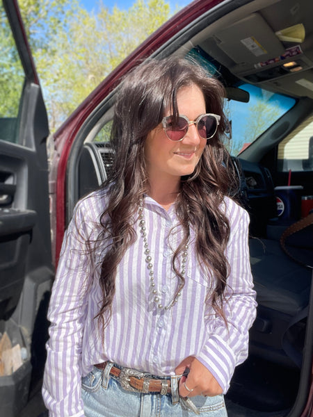 Stripe Button Up Shirt- Lavender