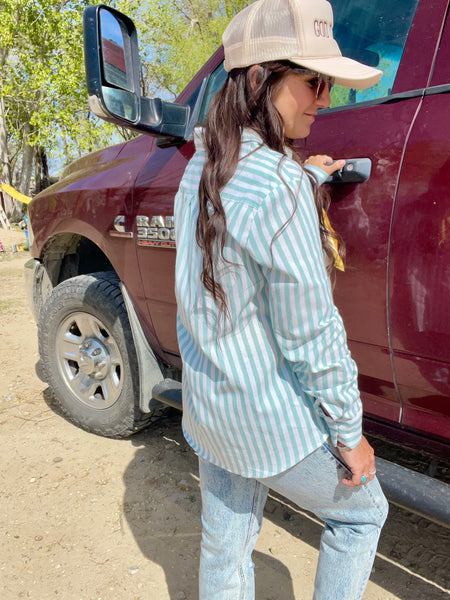 Stripped Button Up Shirt- Sage
