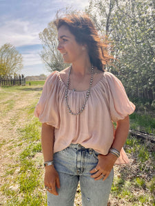 Puff Sleeve Top- Almond