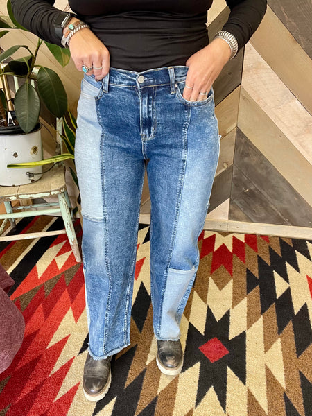 Pat's Patchwork Slim Barrel Jean