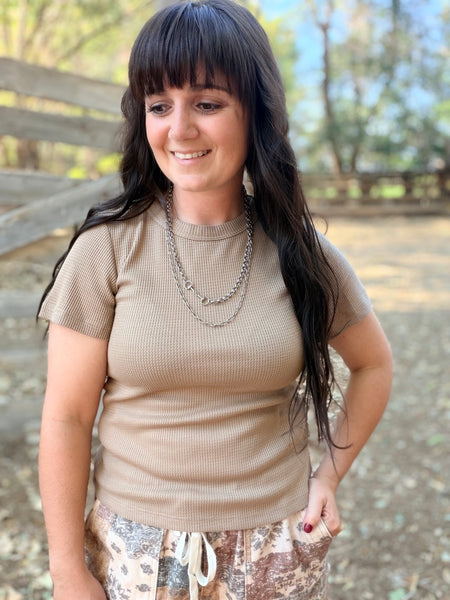 Waffle Basic Short Sleeve Shirt- Mocha