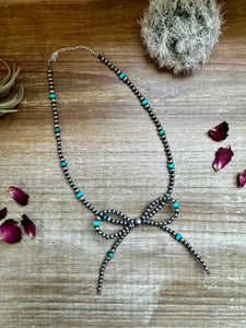 Turqoise Bow Necklace Sterling Silver and Turquoise