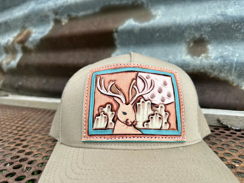 The Jackalope Hand Tooled Leather Patch Hat