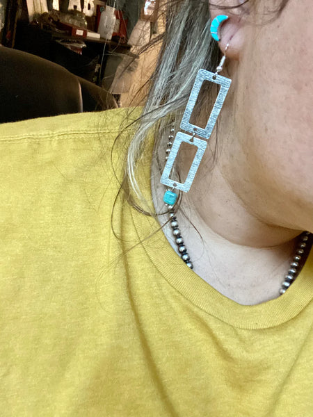 Double Rectangle Turquoise Earrings