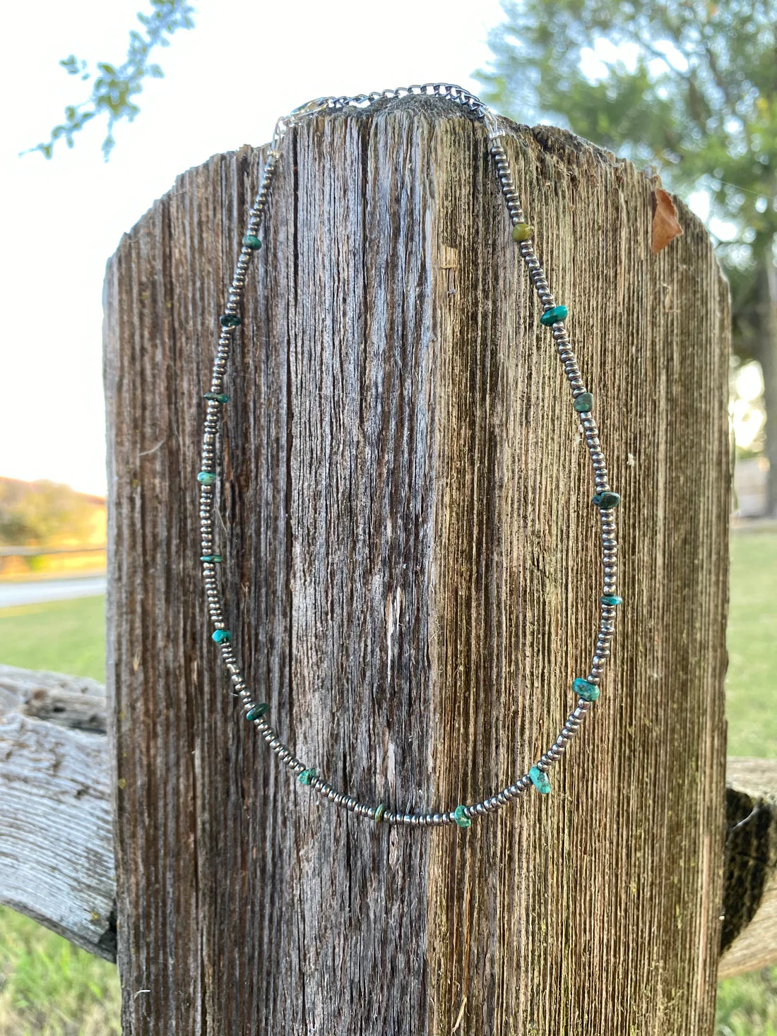 14 Inch Seed Beaded Turquoise Necklace