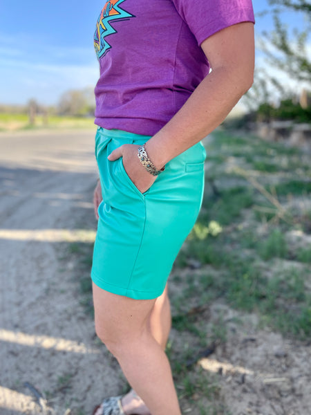 Turquoise Pleather Shorts